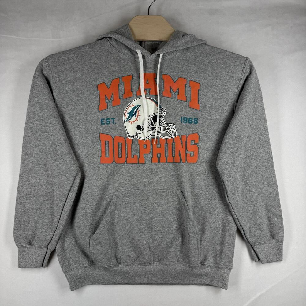 Miami Dolphins Men’s M Gray Pullover Hoodie NFL Team Apparel Football Logo